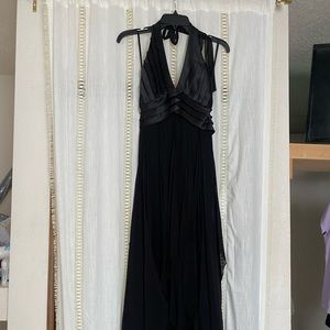 Floor length Halter Black Silk Gown